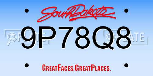 9P78Q8 South Dakota License Plate