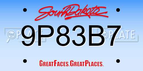 9P83B7 South Dakota License Plate