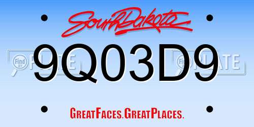 9Q03D9 South Dakota License Plate