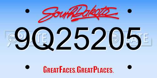 9Q25205 South Dakota License Plate
