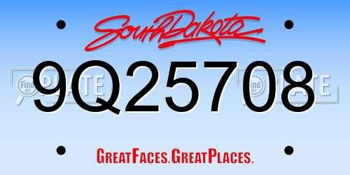 9Q25708 South Dakota License Plate