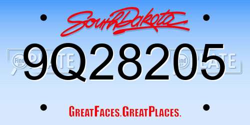 9Q28205 South Dakota License Plate