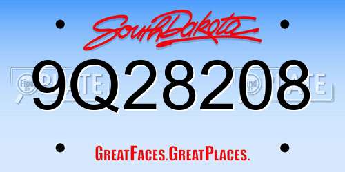 9Q28208 South Dakota License Plate