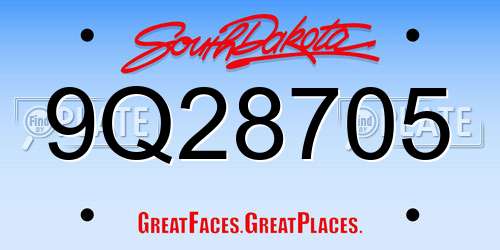 9Q28705 South Dakota License Plate