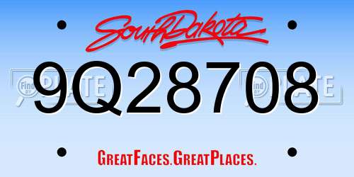 9Q28708 South Dakota License Plate