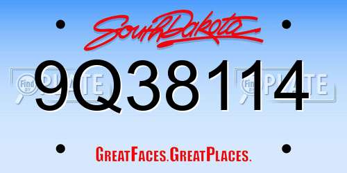 9Q38114 South Dakota License Plate