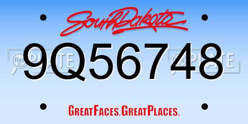 9Q56748 South Dakota License Plate