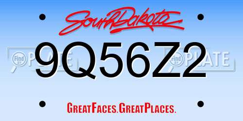 9Q56Z2 South Dakota License Plate