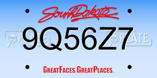 9Q56Z7 South Dakota License Plate