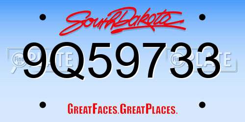 9Q59733 South Dakota License Plate
