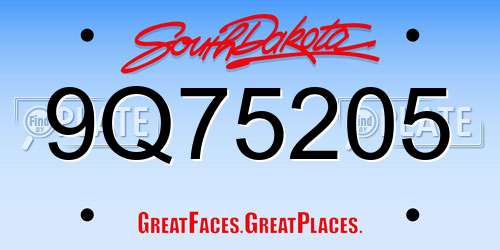 9Q75205 South Dakota License Plate
