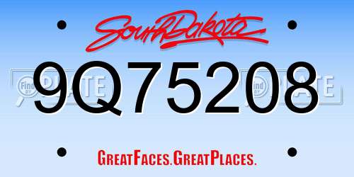 9Q75208 South Dakota License Plate