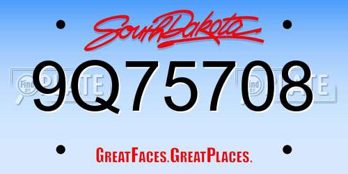 9Q75708 South Dakota License Plate