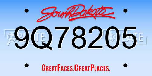 9Q78205 South Dakota License Plate