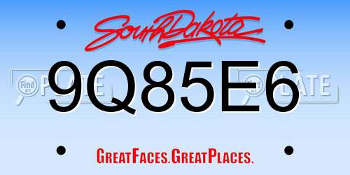 9Q85E6 South Dakota License Plate