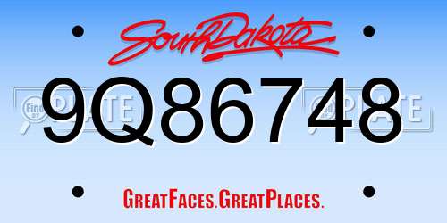 9Q86748 South Dakota License Plate