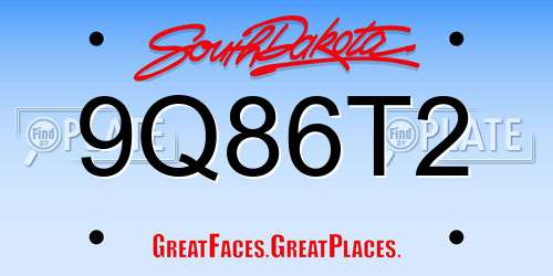 9Q86T2 South Dakota License Plate