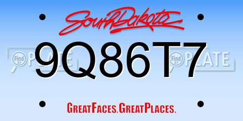 9Q86T7 South Dakota License Plate