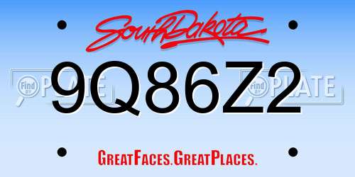 9Q86Z2 South Dakota License Plate