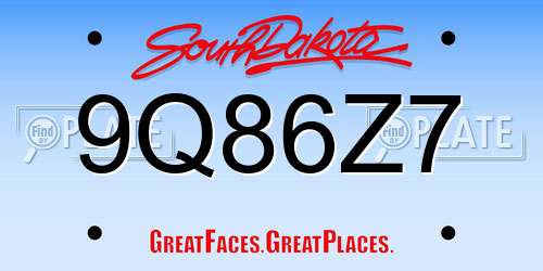 9Q86Z7 South Dakota License Plate