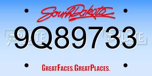 9Q89733 South Dakota License Plate