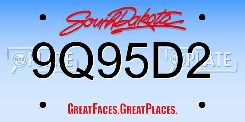 9Q95D2 South Dakota License Plate