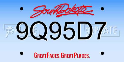 9Q95D7 South Dakota License Plate