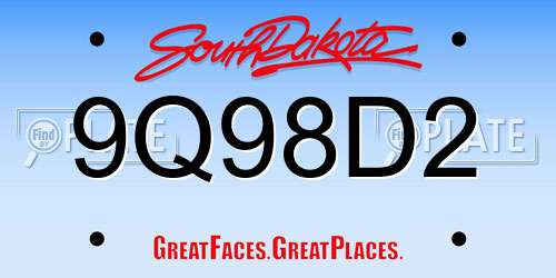 9Q98D2 South Dakota License Plate
