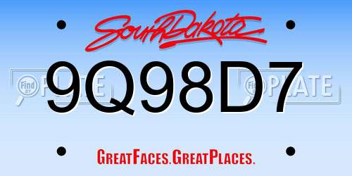 9Q98D7 South Dakota License Plate
