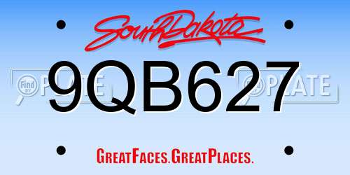 9QB627 South Dakota License Plate