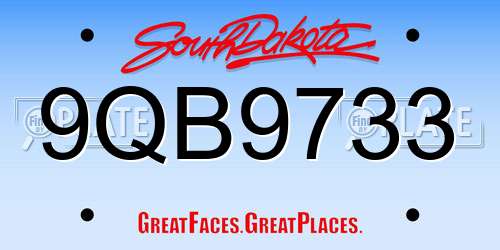 9QB9733 South Dakota License Plate
