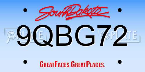 9QBG72 South Dakota License Plate