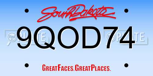 9QOD74 South Dakota License Plate