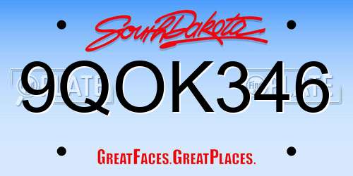9QOK346 South Dakota License Plate