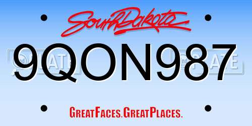 9QON987 South Dakota License Plate
