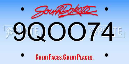 9QOO74 South Dakota License Plate