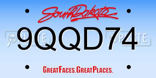 9QQD74 South Dakota License Plate