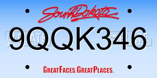 9QQK346 South Dakota License Plate