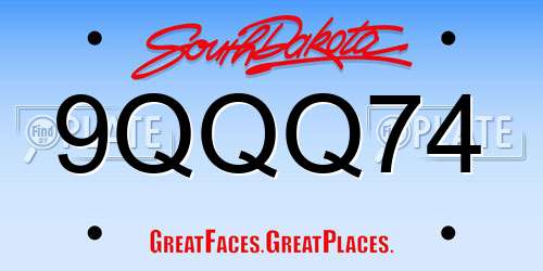 9QQQ74 South Dakota License Plate