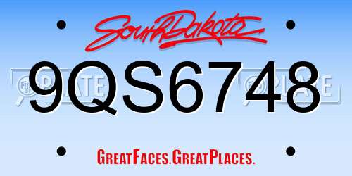 9QS6748 South Dakota License Plate