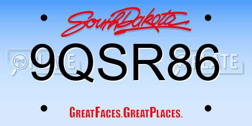 9QSR86 South Dakota License Plate