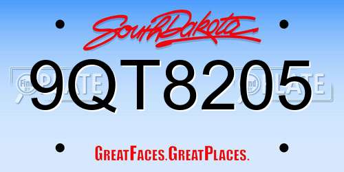 9QT8205 South Dakota License Plate