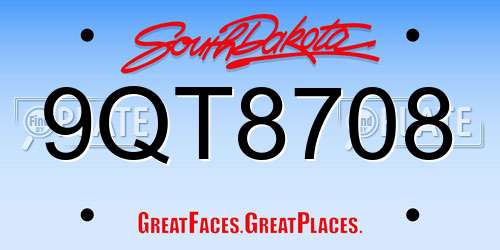 9QT8708 South Dakota License Plate