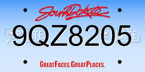 9QZ8205 South Dakota License Plate