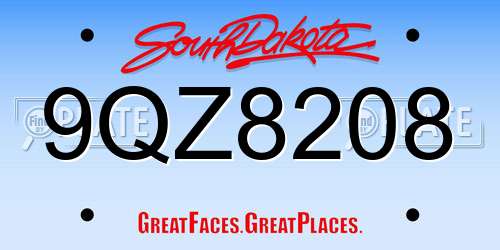 9QZ8208 South Dakota License Plate