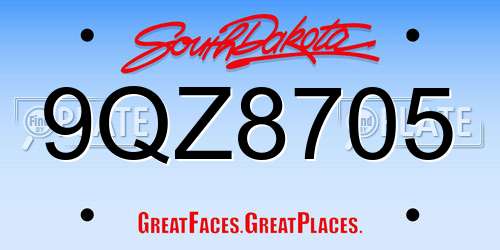 9QZ8705 South Dakota License Plate