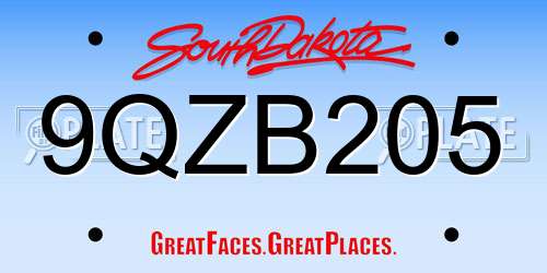 9QZB205 South Dakota License Plate