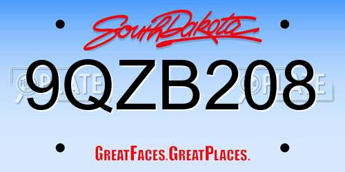 9QZB208 South Dakota License Plate