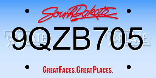 9QZB705 South Dakota License Plate