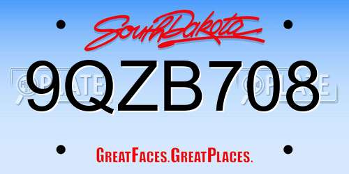9QZB708 South Dakota License Plate